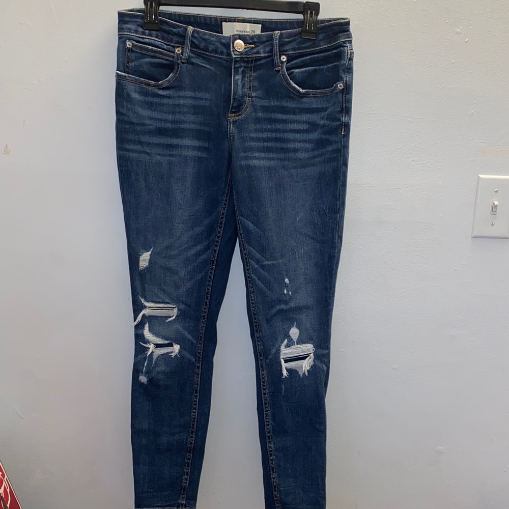 Maurices Navy Distressed Skinny Jeans